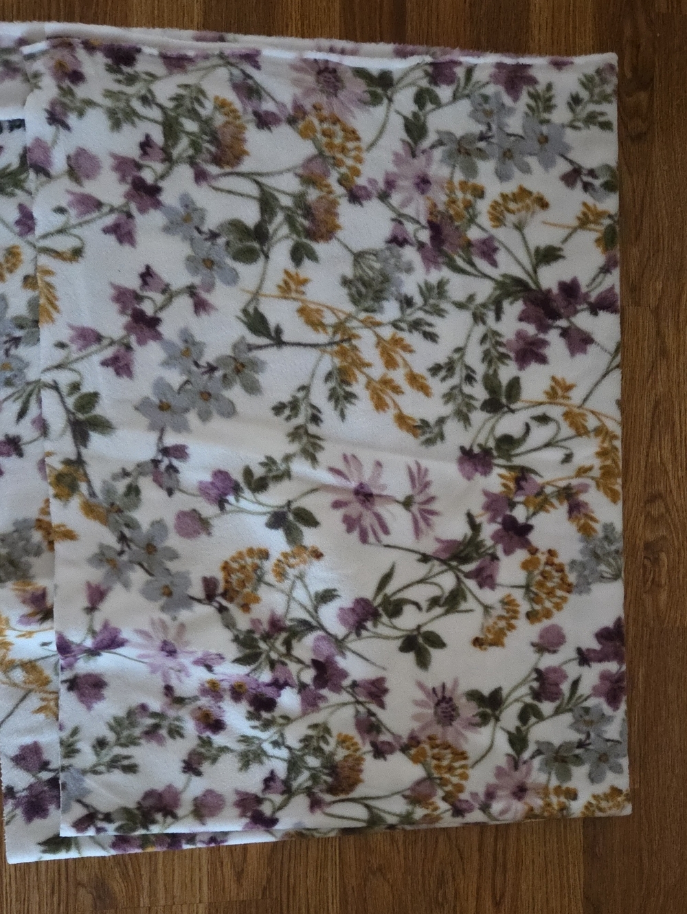 FLEECE SALE! Floral Purple Mustard Bloom Print Fabric Print Blanket 1.305 yards